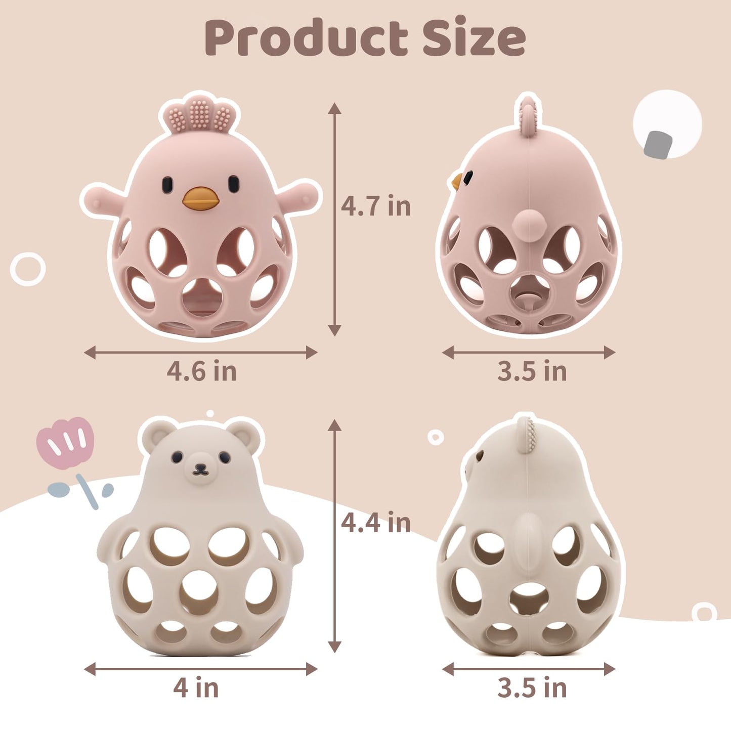 Baby Teething Toys Silicone Teethers - Babies Toys Chew Toys Food Grade Silicone for Sucking Needs, BPA Free for 0-6 6-12 Months(Pink White)