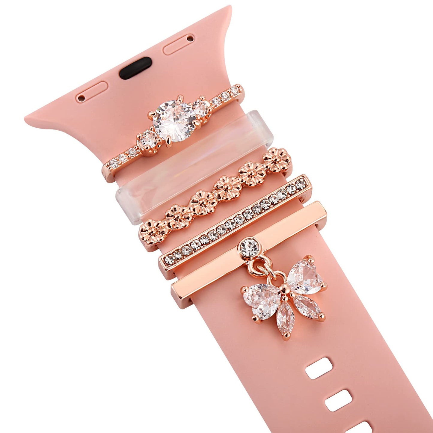 Decorative Love Rings Loops Compatible with Apple Watch Silicone leather Bands Charms 45/44/42/41/40 Diamond Sparkle Ornament metal resin Charms Slide Accessories for iwatch Series Shell RG