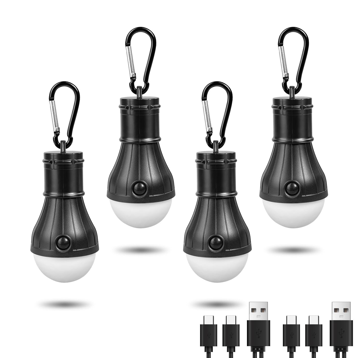 Led Camping Lantern USB Rechargeable,Outdoor Tent Lights for Camping Hanging,Kids with Clip Hook Camping Flashlight (4 Packs Black)