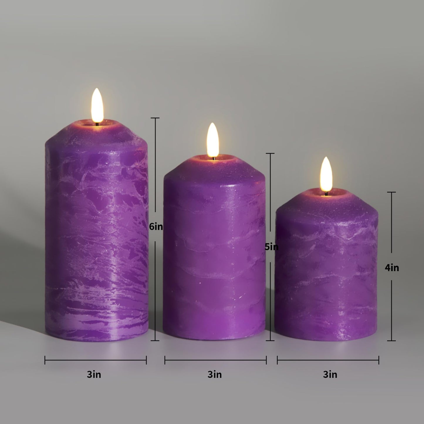 Eywamage Purple Flameless Pillar Candles with Remote, Real Wax Flickering Battery Operated LED Candles Set of 3