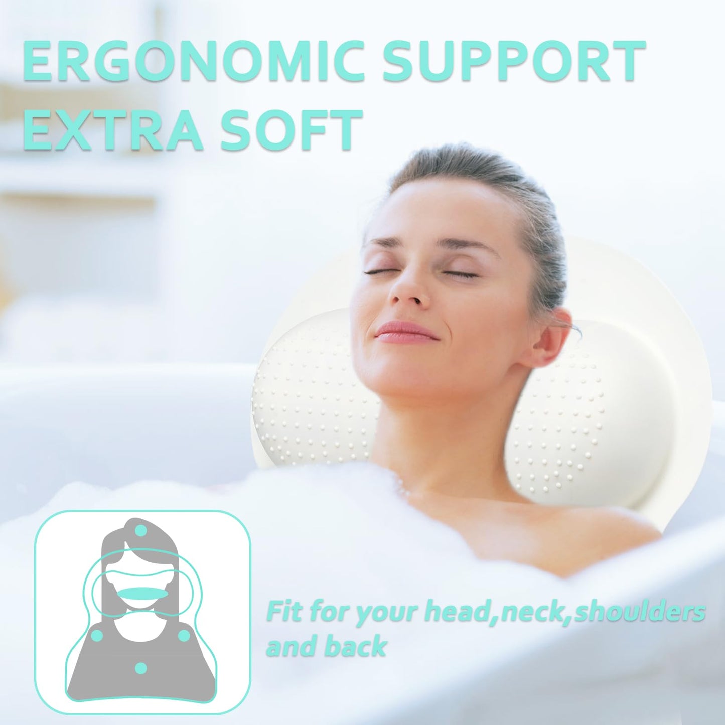 Tiktiger Bath Pillows for Tub Head Neck and Back Support,Relaxing Ergonomic Silicone Bath Pillow with Multiple Non-Slip Suction Cups,Luxury Bathtub Pillow Bath Accessories Spa Gifts for Women Mom