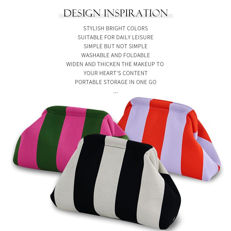 DIHKLCIO Clutch Purses for Women Summer Beach Woven Crochet Handbag Dumpling Striped Ruched Cloud Purse colorblock Evening Bag pink green