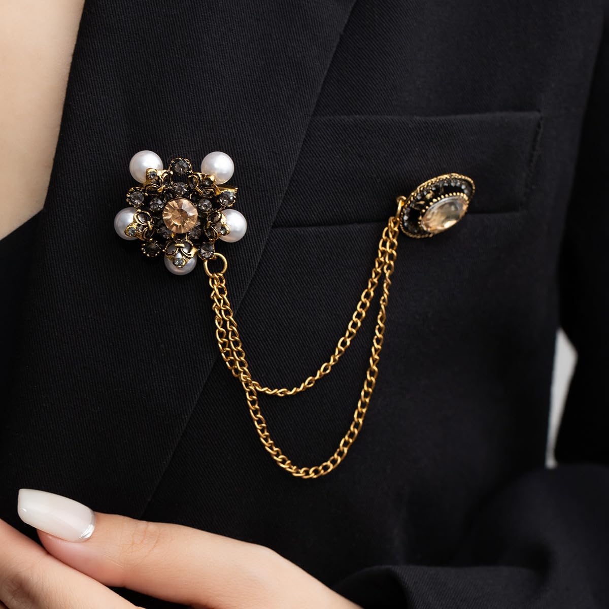 Rhinestone Crystal Flower Chain Brooches for Women Men'S Brooch Decoration for Jackets Coat Suit Tuxedo Tie Cubic Zirconia Cool Badge Lapel Pins