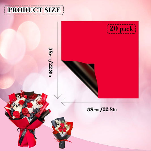 FUSHENMU 20 Sheets Flower Wrapping Paper Flower Bouquet Waterproof Florist Wrap Paper Bouquet Supplies for DIY Crafts Flower Wrapping Gift Packaging,Black Red