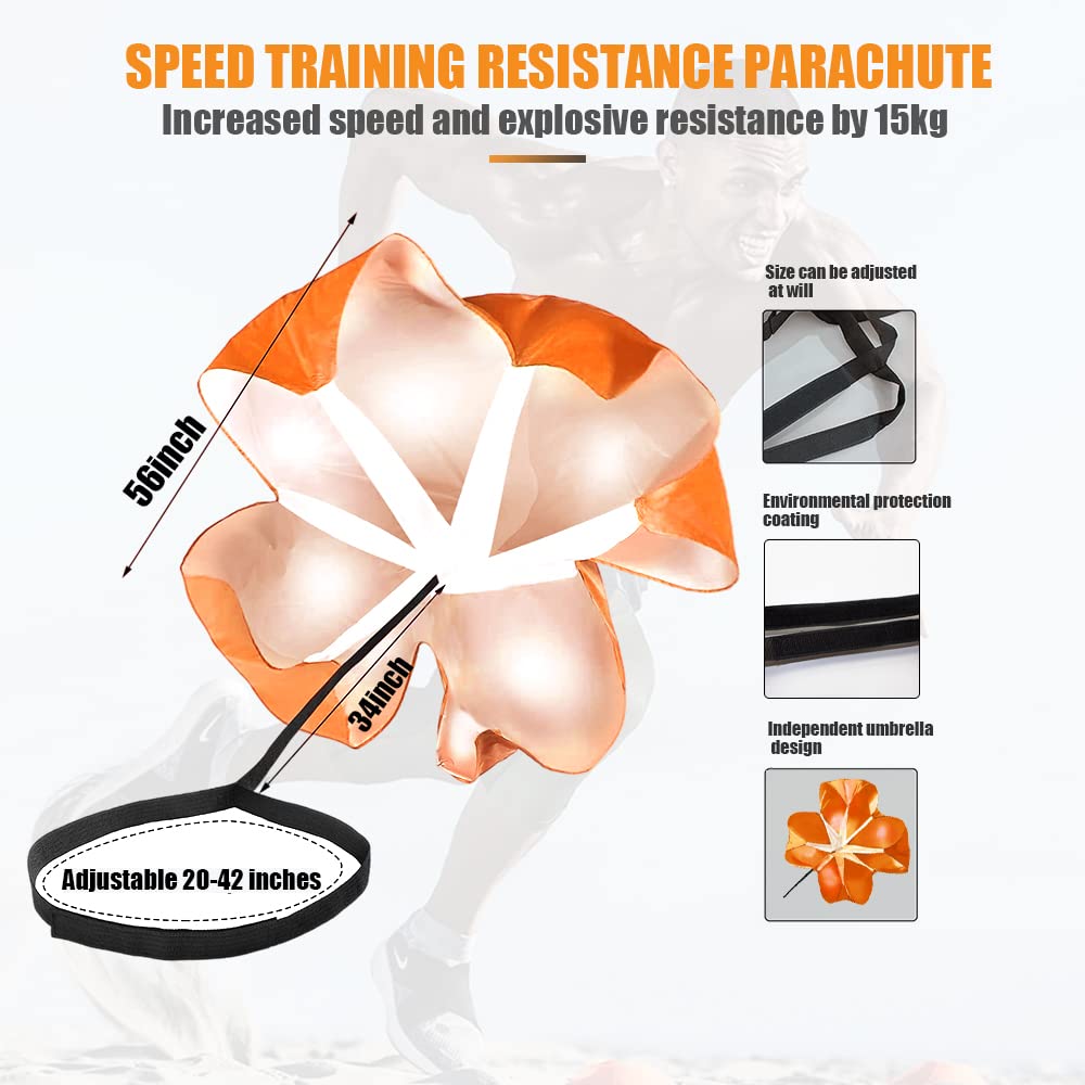 Nusogon Running Speed Training, 56 inch Speed Drills Resistance Parachute Running Sprint Chute Soccer Football Sport Speed Training(Orange)