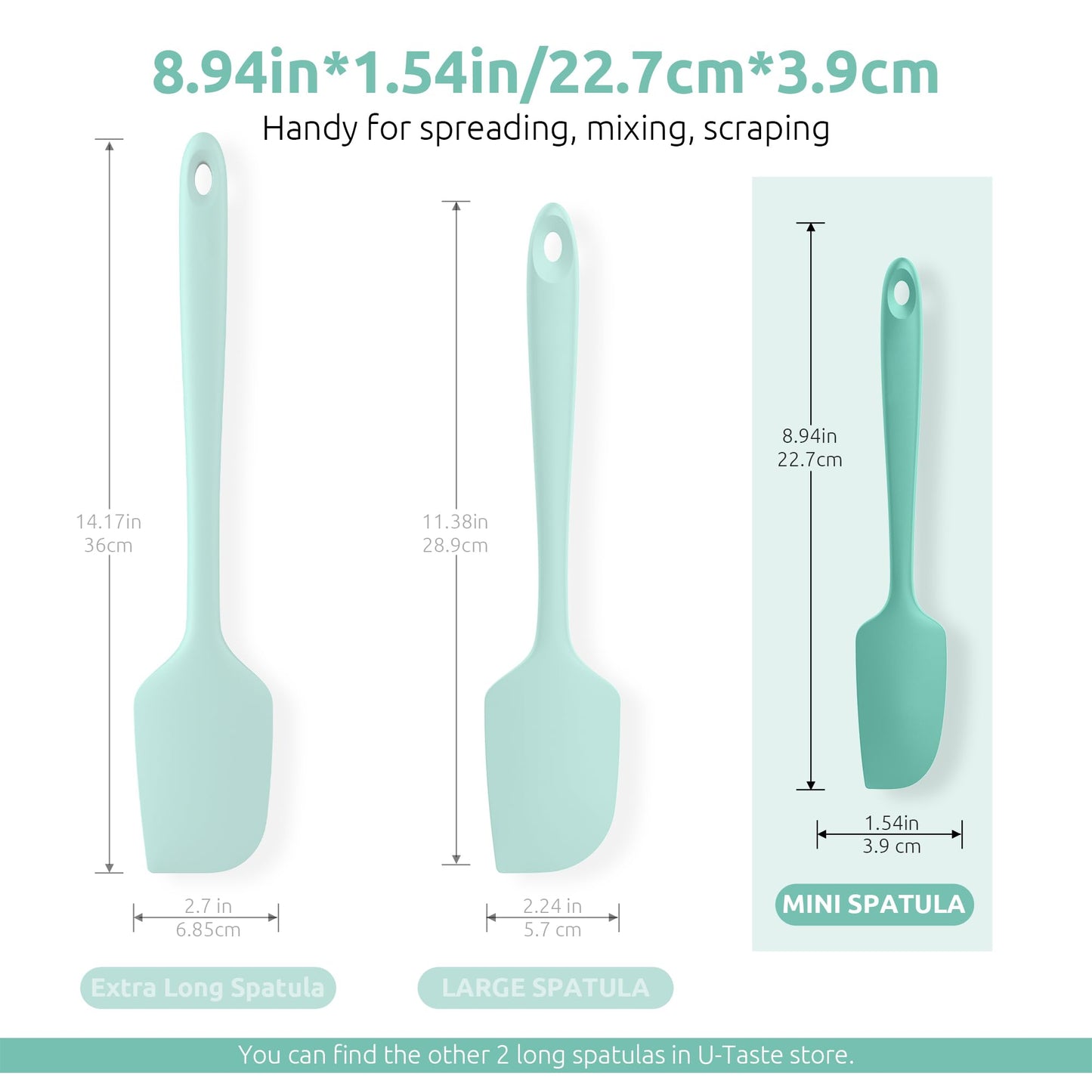 U-Taste Small Mini Silicone Spatula: 9×2inch 600ºF Heat-Resistant Food-Grade Jar Scraper for Kitchen Use, Non-Stick Seamless Flexible Baking Utensil for Mixing, Scraping Jam in Bowl or Cup (Aqua Sky)