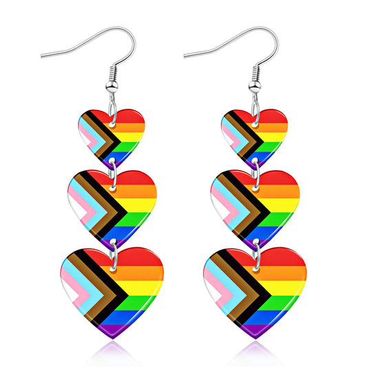 LGBTQ Rainbow Pride Earrings for Women Triple Love Heart Earrings Dangling Gay Lesbian Bisexual Transgender Jewelry Accessories for Pride Month