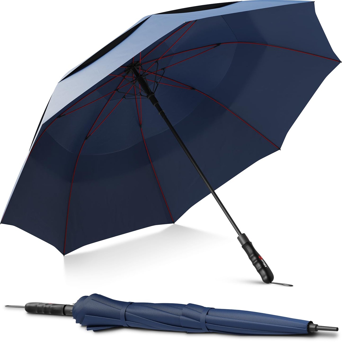 Repel Umbrella Extra Large Windproof Golf Umbrella - Covers 2 People - 60" Wide Vented Double Canopy with Reinforced Fiberglass Ribs, Waterproof Coated Canopy