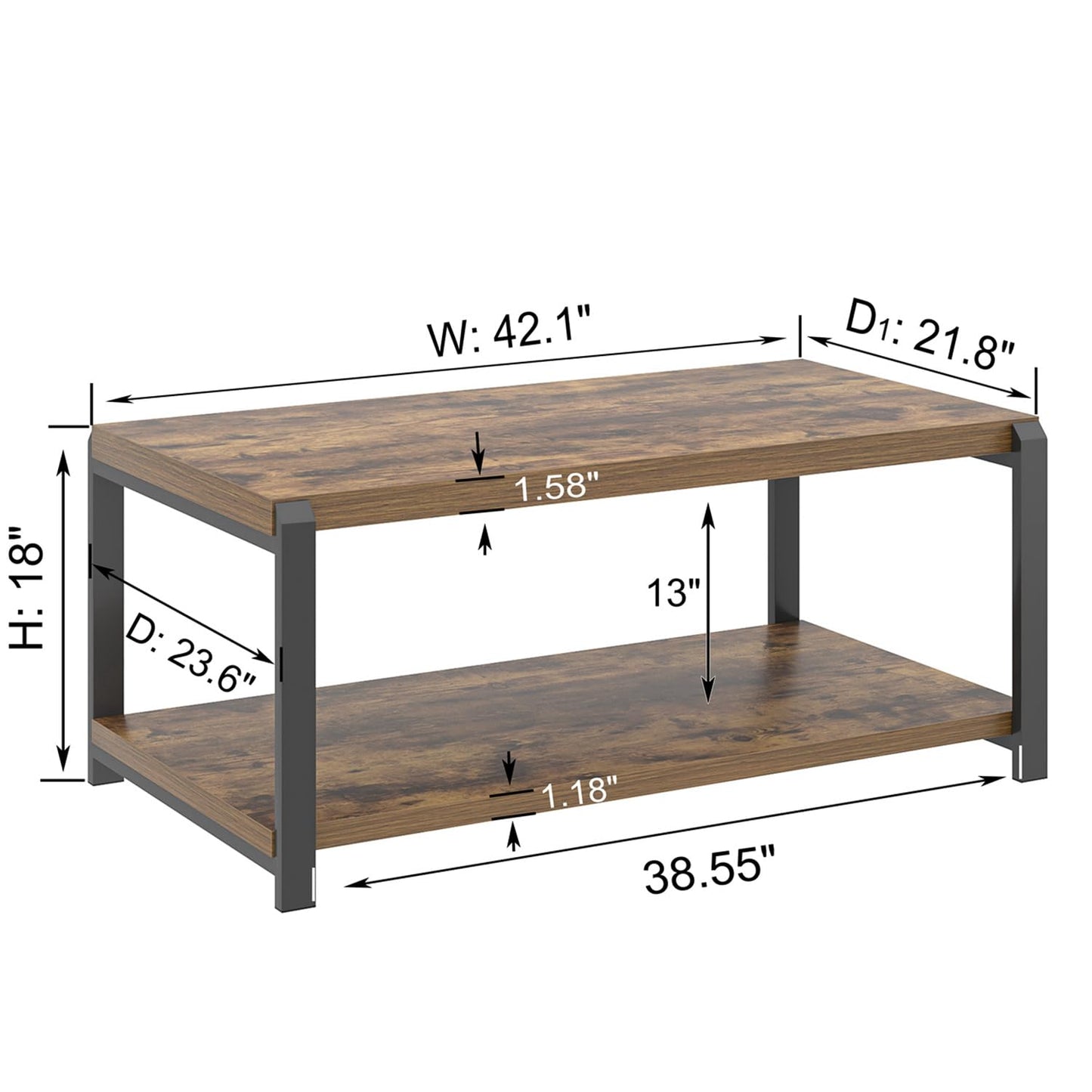 EXCEFUR Modern Coffee Table, Industrial Wood and Metal Center Table, Cocktail Tea Tables for Living Room, Rustic Brown