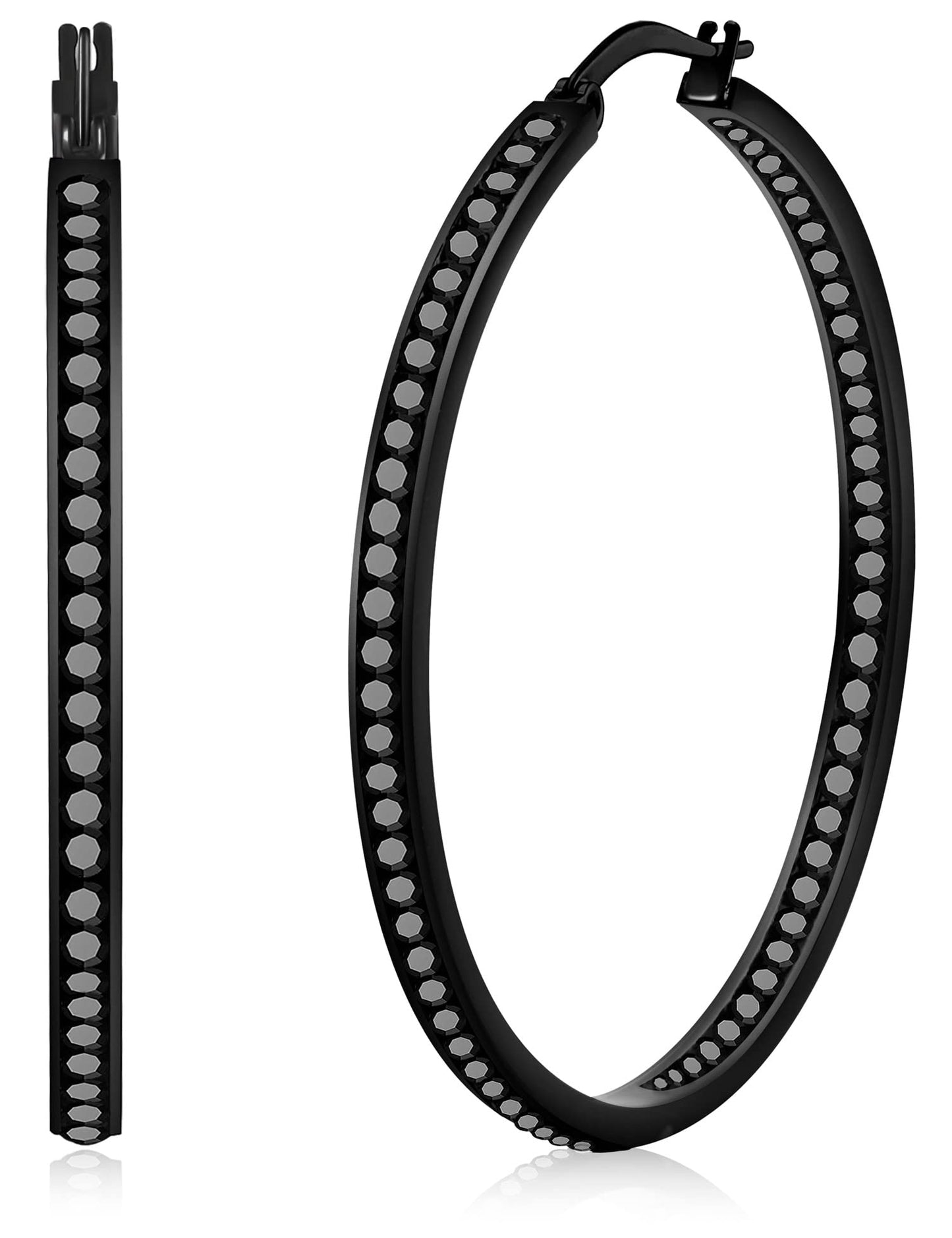 Large Rose Gold Stainless Steel Hoop Earrings for Women, Big Hypoallergenic Hoops Earring ARSKRO Huge Cubic Zirconia Rhinestone Crystal Basketball 50mm 2 inch Ear Ring Jewelry Gifts for Women Mens Sensitive Ears