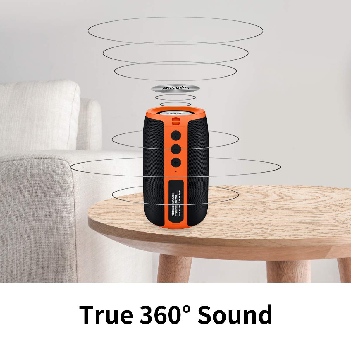 Bluetooth Speaker,MusiBaby Speakers Bluetooth Wireless,Waterproof,Outdoor,Portable Speaker with Stereo Sound,Booming Bass,Dual Pairing,Bluetooth 5.0,24H Play,Speaker for Home,Party,Travel,Gifts-Orange