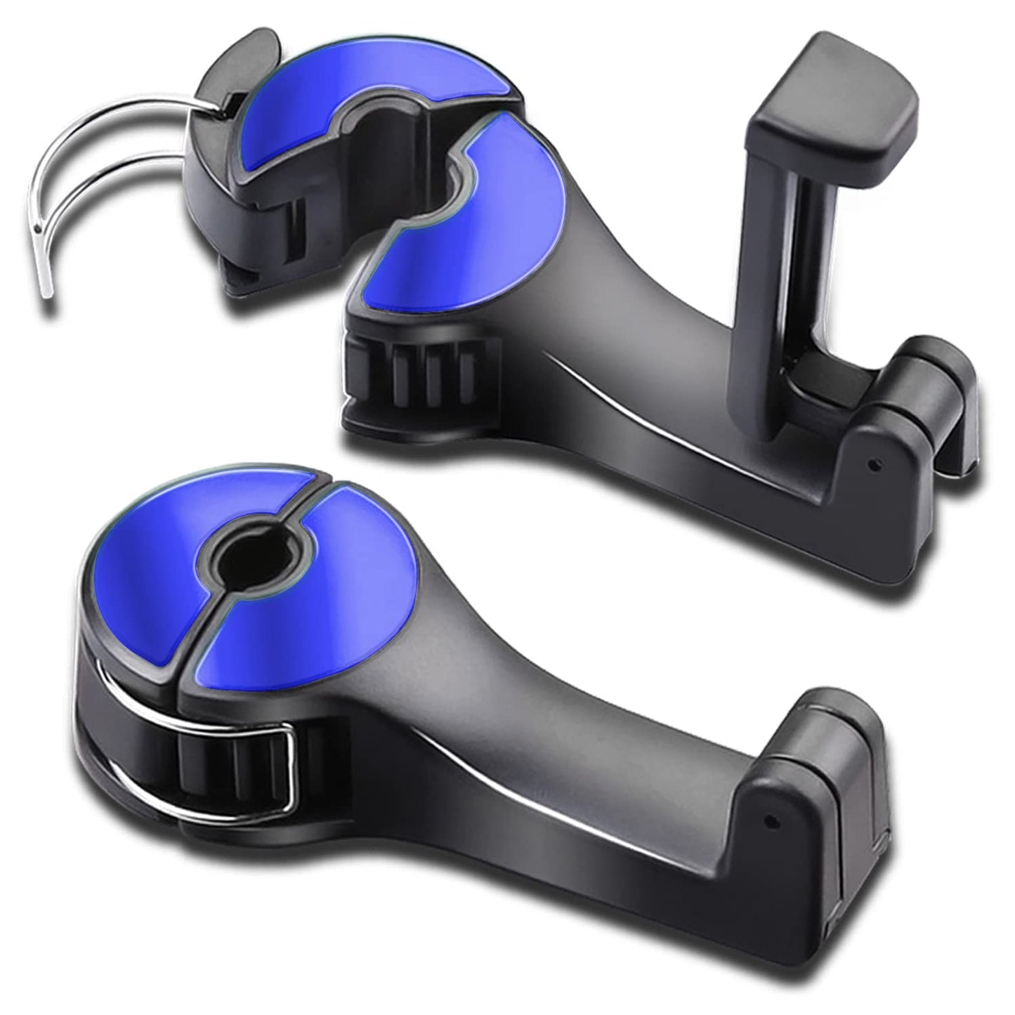 Car Headrest Hook with Phone Holder, Universal 360 Rotation Headrest Hooks for Purses and Bags (Silver)