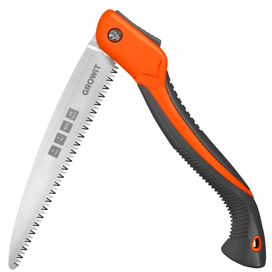 GROWIT Folding saw 11 Inch - Heavy Duty Pruning Saw with Triple-Cut SK5 Blade, 7 TPI Razor Teeth for Tree Trimming, Wood Cutting, Camping, Bushcraft, and Gardening