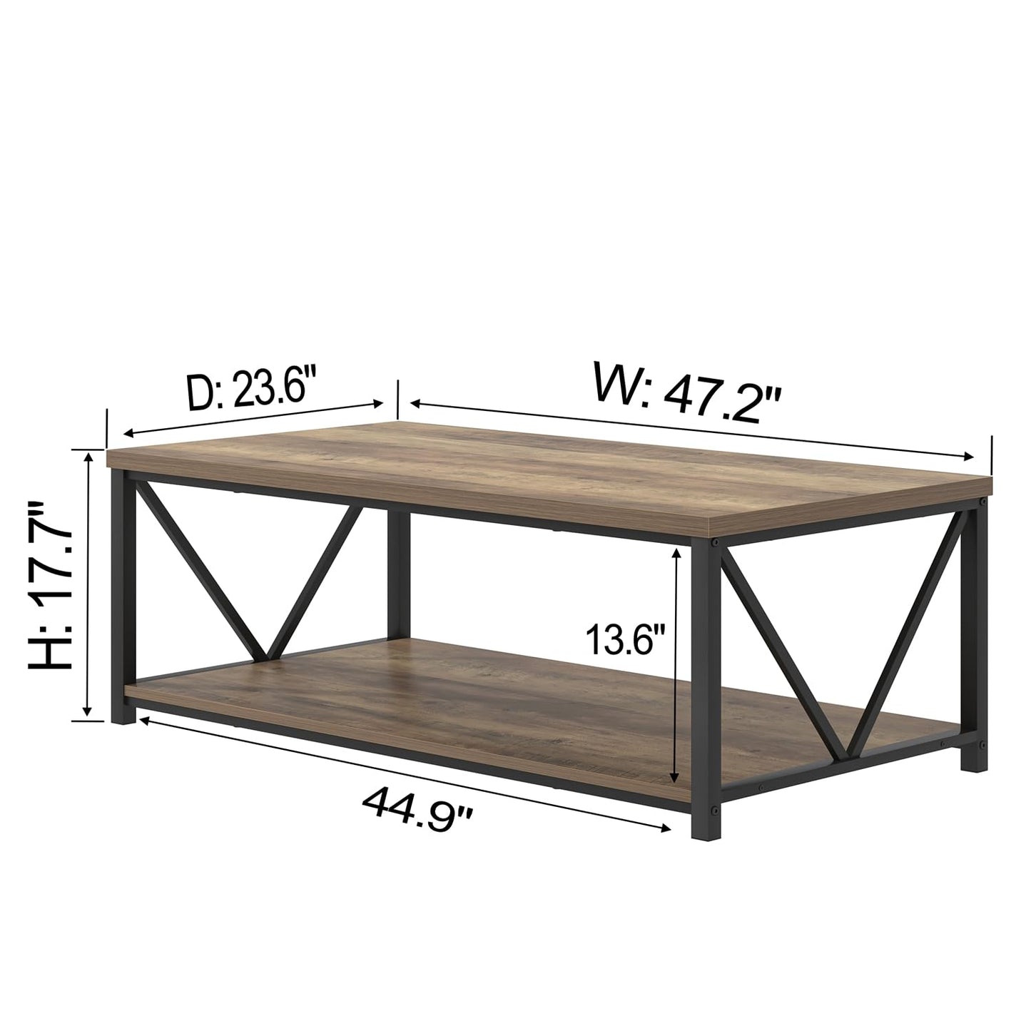 FOLUBAN Modern Coffee Table, Living Room Center Table with Storage, Wood and Metal Cocktail Table, Rustic Oak, 47 Inch