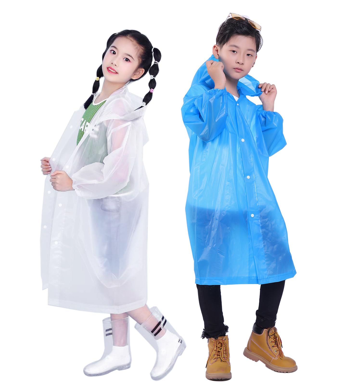 Kids Rain Jacket, 2 Pack Rain Ponchos for Kids - Reusable Raincoats for Boys and Girls Waterproof Outdoor Rain Gear