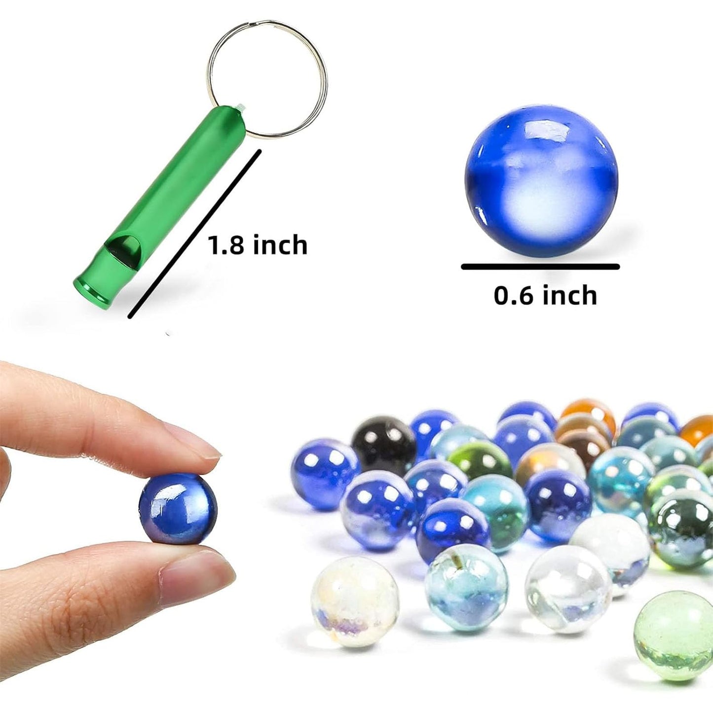 POPLAY 50 PCS Beautiful Player Marbles Bulk for Marble Games, Multiple Colors(1 Whistle)