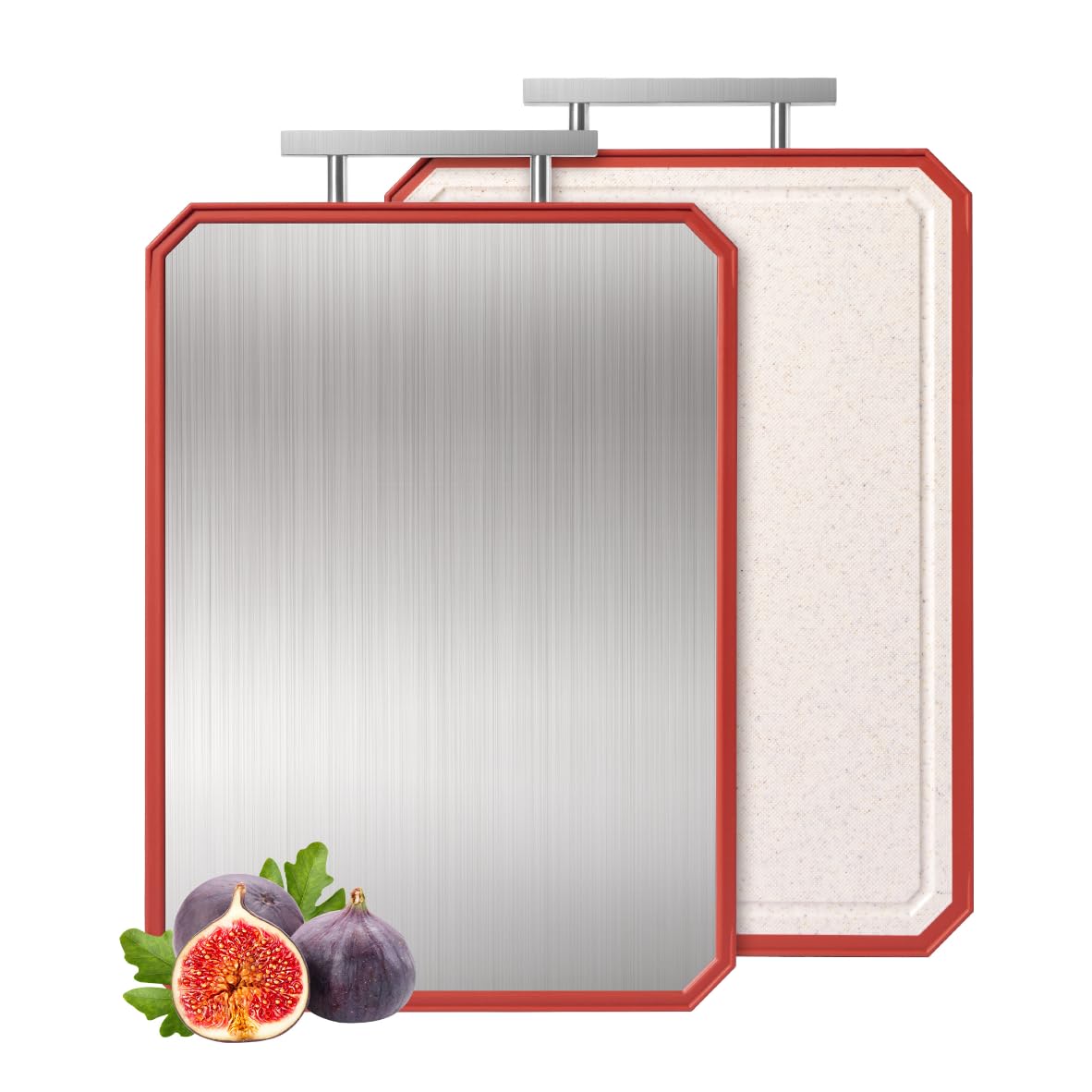 2 in 1 Stainless Steel Cutting Board with Handle Chopping Large Big Small Metal Carving Kitchen Meat Butcher Block not Titanium Wood Bamboo Glass Marble Stone Rubber Plastic Silicone Acrylic Teak Sink