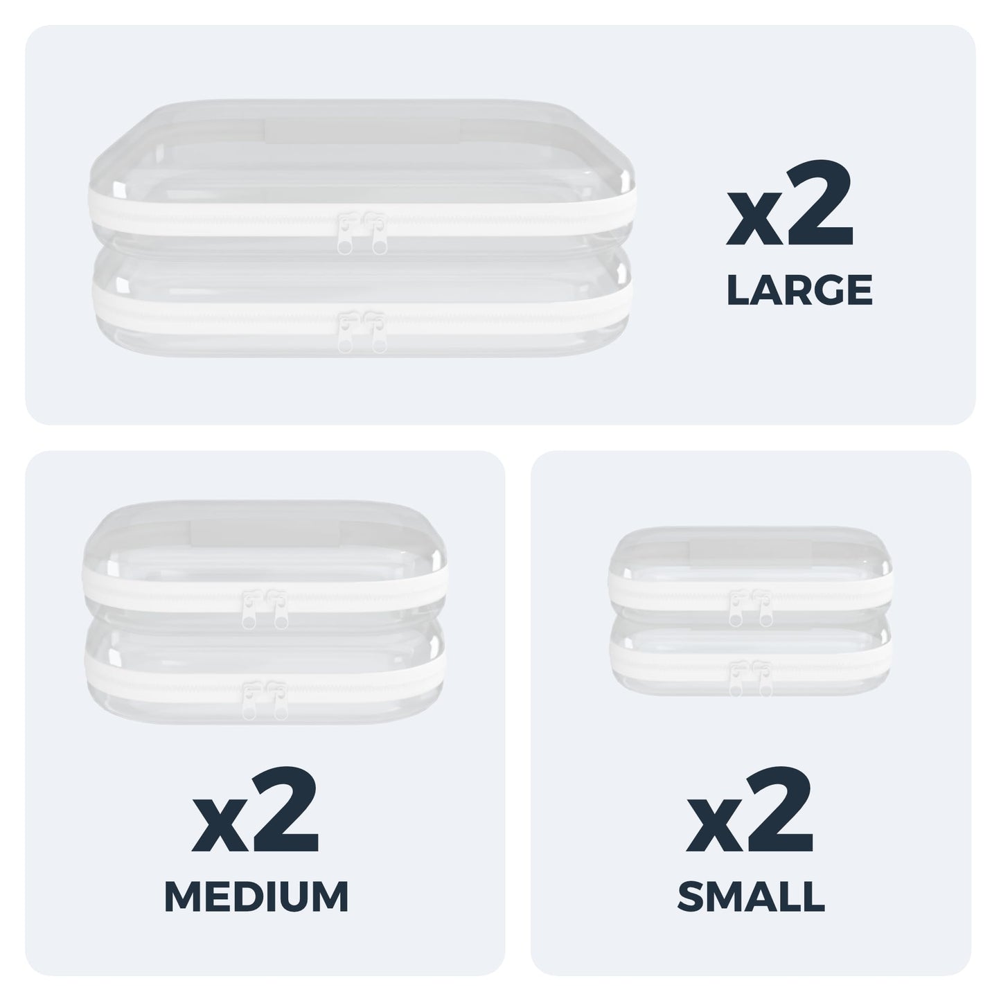 Clear Hard Shell Zipper Case 6 Pack, Clear Travel Makeup Case, Toiletry & Cosmetic Bag, Zippered Toy Storage, Make Up Organizer Pouch, Hard Plastic Toiletry Bag for Travel, 2x 14" 2x 10" 2x 8"