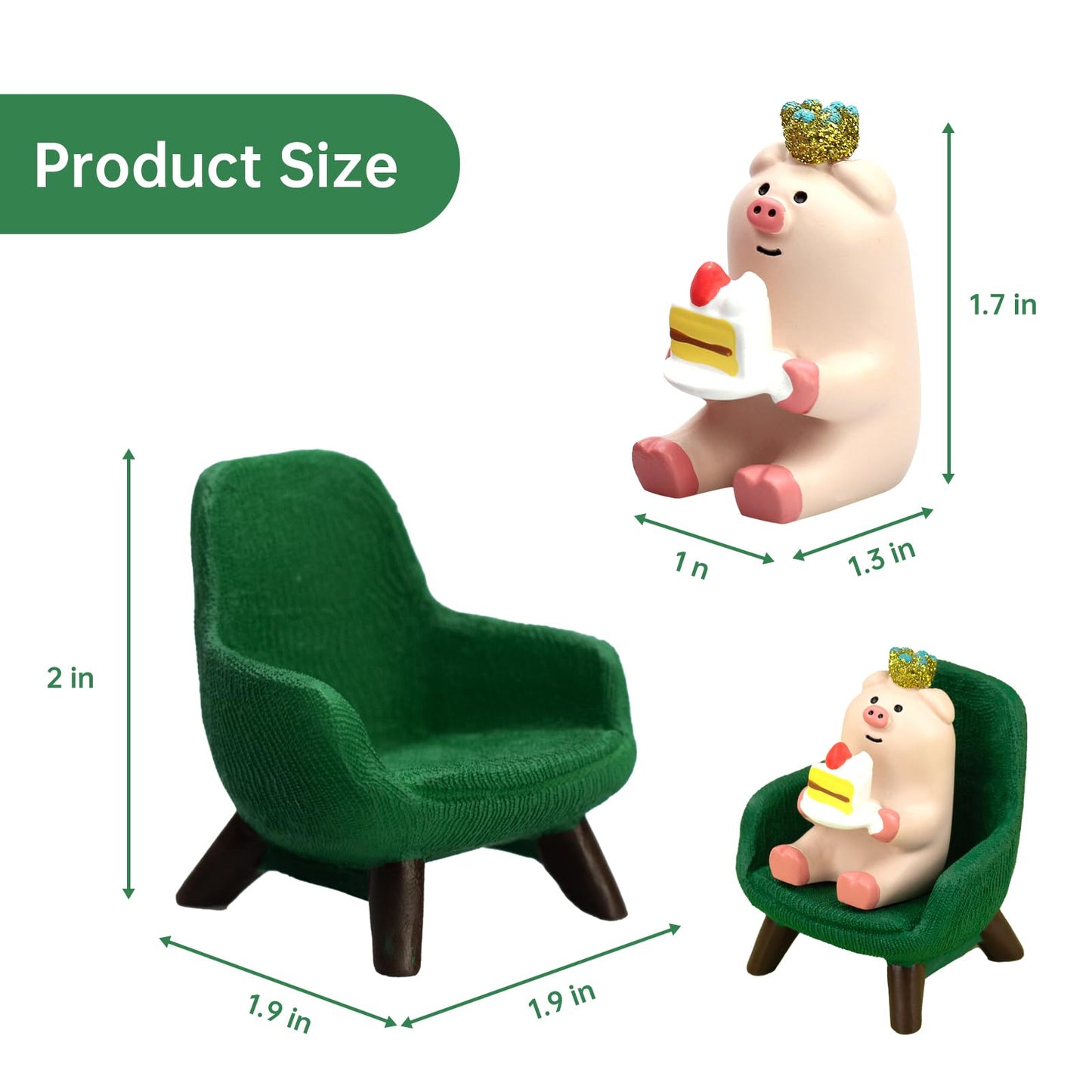 RAQWI Cute Mini Pig Eating Cake Resin Figurine Apply to for Office, Home Decoration Perfect for Pig Lovers - Green Sofa