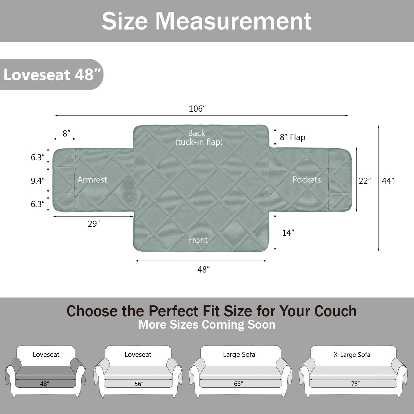 Pamhaven Backless Loveseat Covers for 2 Cushion Couch, Water-Repellent Covers for Leather Sofa Couch, Machine Washable Quilted Couch Covers, Pet Friendly Loveseat Slipcovers (Loveseat 48", Sage Green)