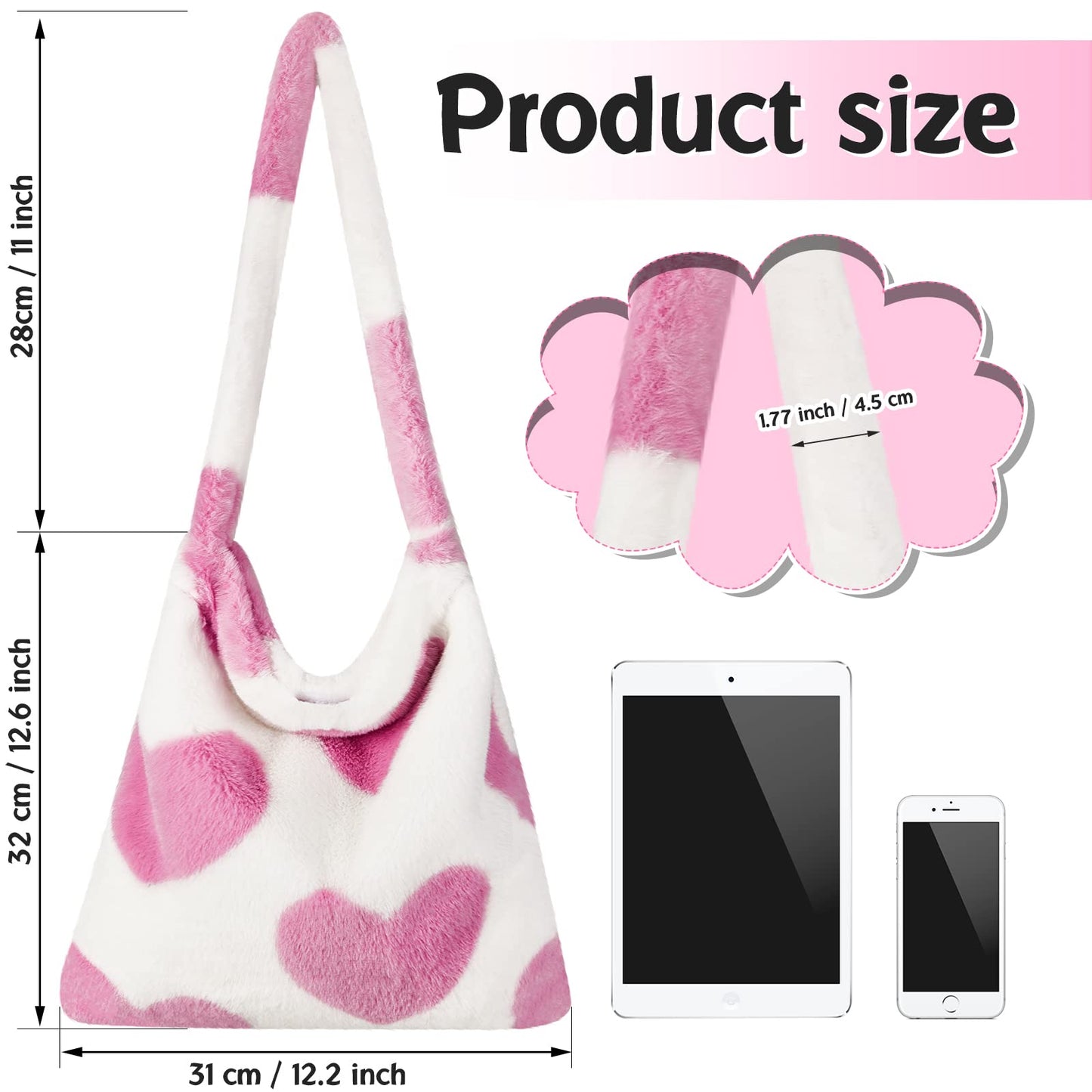 Fluffy Shoulder Tote Bag for Women White Furry Purse Handbag for Spring Easter Gifts(Pink)