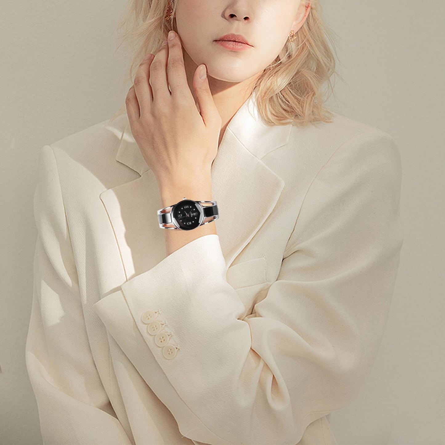 ELEOPTION Women Bangle Watch Bracelet Quartz with Rhinestone Round Dial Stainless Steel Band Wrist Ladies Watches with Womens Watch Box