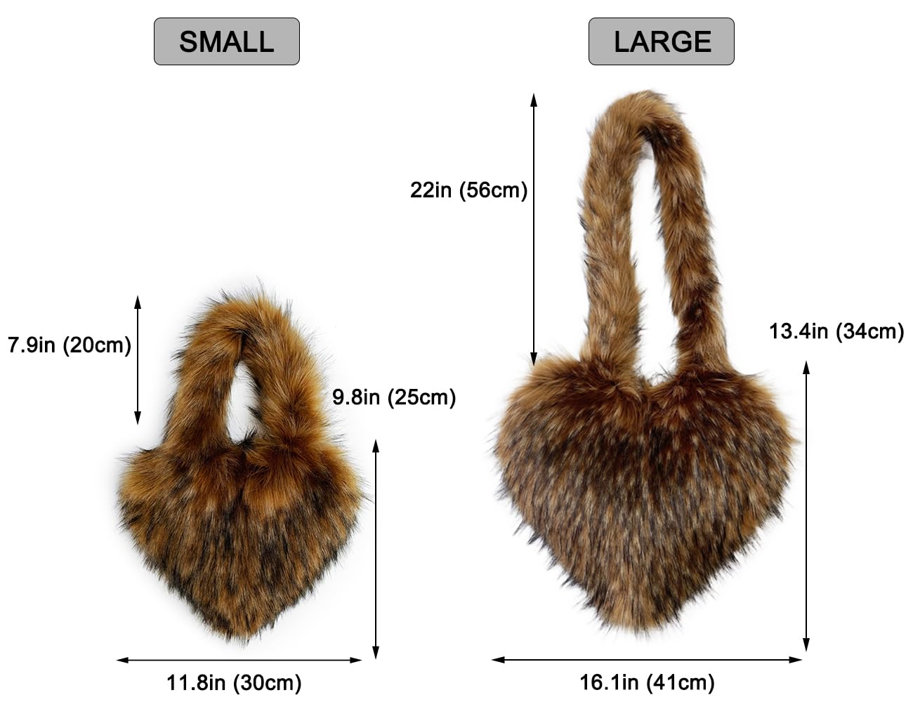 Rejolly Heart Shaped Furry Purse for Women Fluffy Faux Fur Trendy Y2K Girls Handbag Soft Shoulder Bag Brown