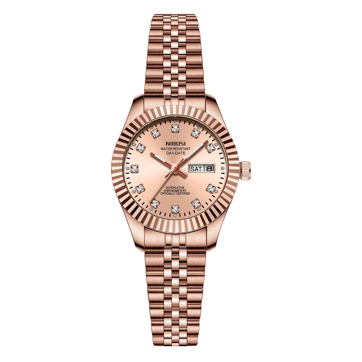 NIBOSI Watches for Women Analog Quartz Stainless Steel Dial Rose Gold Bracelet with Day Date Luminous Waterproof Dainty Classic Luxury Diamond Elegant Dress Women's Watch for Small Wrists