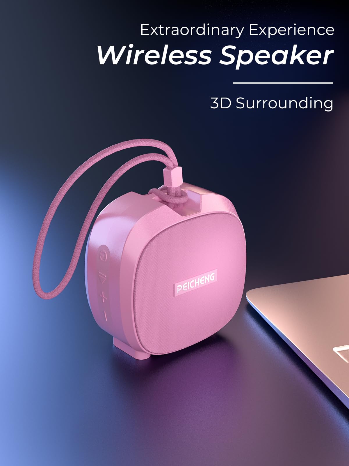 PEICHENG Speaker, Small Portable Bluetooth Wireless IPX5 Waterproof Shower Speaker,Loud Stereo Sound Deep Bass,TWS Paire, RGB Lights,Long Playtime for Outdoor Party, Great Gift,1PC(Pink)