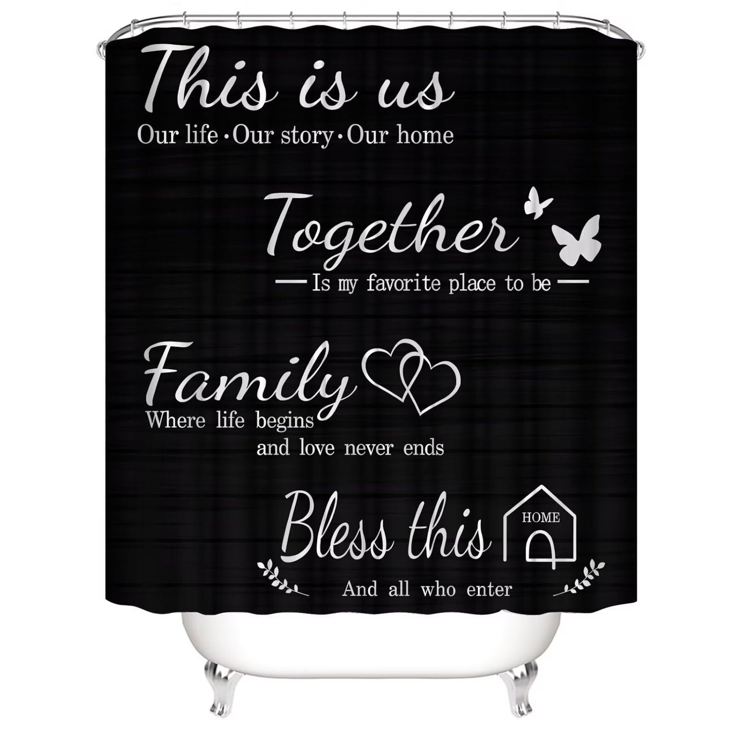 AZHM Family Shower Curtain Set Black Home Bathroom Set with Shower Curtain and Rugs and Accessories Bathroom Decor Curtain with 12 Hooks