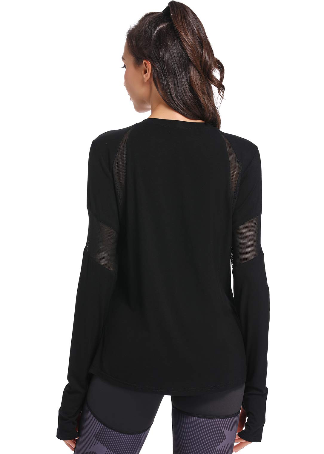 Muzniuer Women's Long Sleeve Yoga Workout Shirt - Breathable Activewear with Thumb Hole (Black, S)