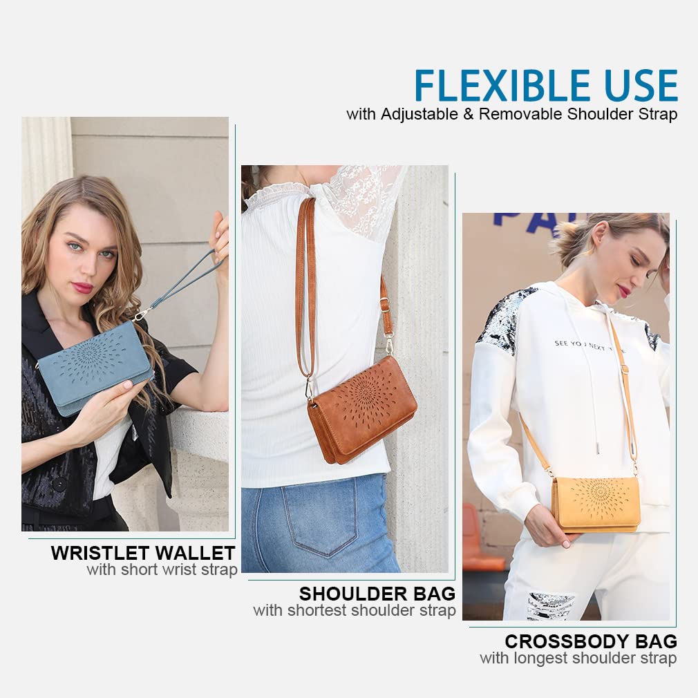 APHISON Multi-Function Small Crossbody Bags For Women,Cell Phone Shoulder Bag,Clutch Purse,RFID Wristlet Wallet,Card Holder Yellow