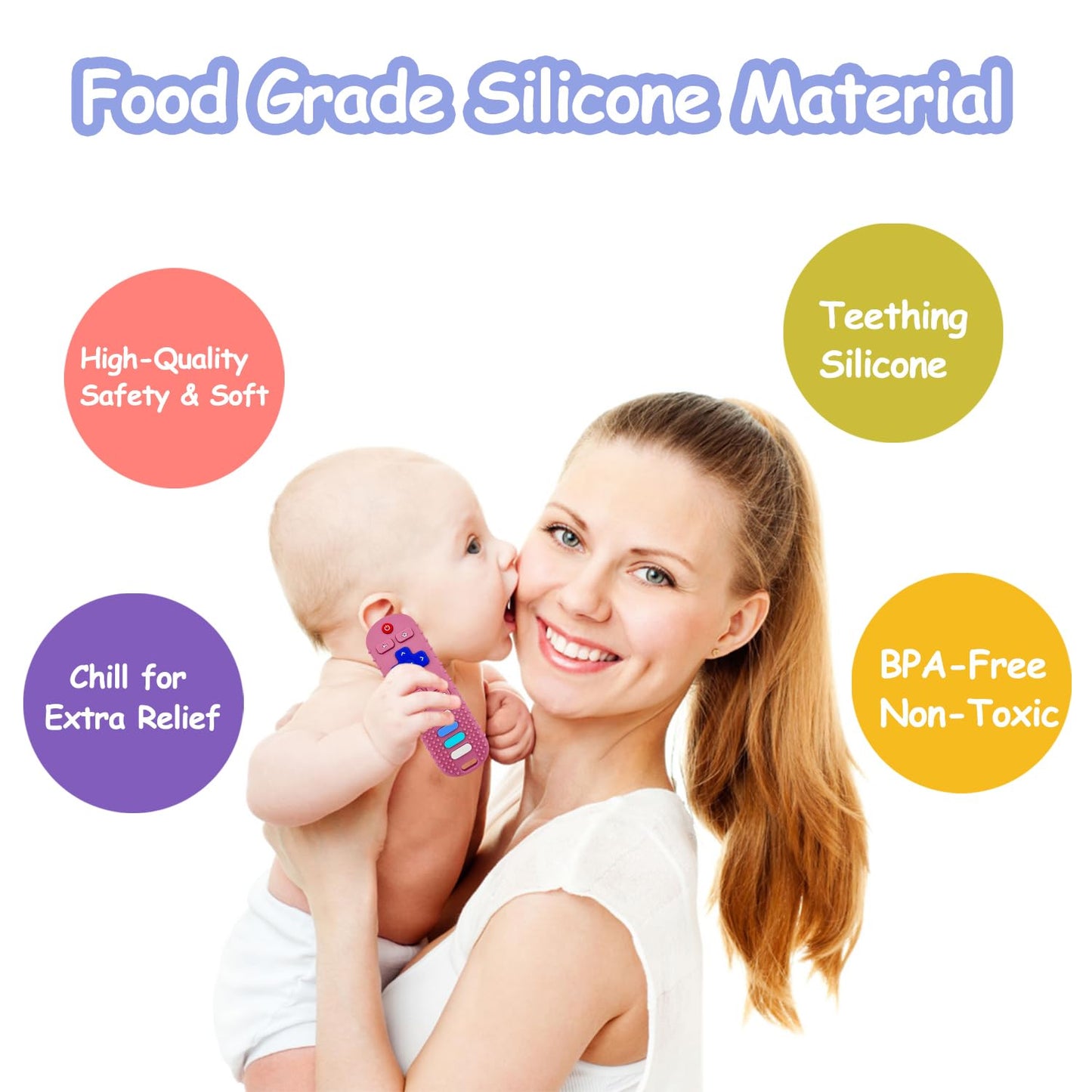 ROBBEAR Baby Teething Toys, Food Grade Silicone Teether for Babies 3 6 12 18 Months, TV Remote Shape Toddlers Chew Toys, Freezer BPA Free (Pink RC)