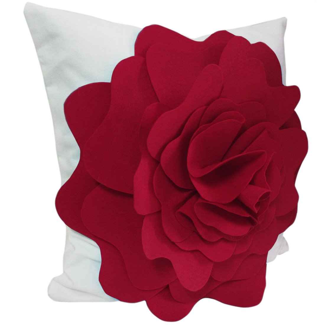 kilofly Home Decorative Throw Pillow Cover, 18" x 18", 3D Floral Red