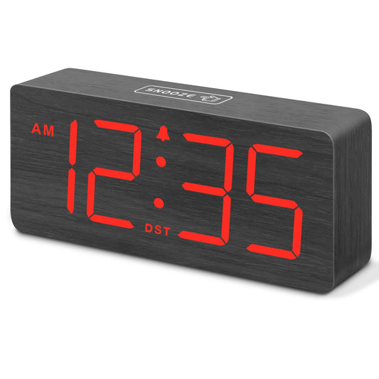 DreamSky Wooden Digital Alarm Clock for Bedroom - Desk Clocks for Living Room with Large Numbers, Loud Alarm for Heavy Sleepers with Volume Control, Dimmer, DST, Office Wood Decor (Adapter Powered)