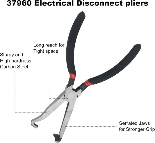 8" Electrical Disconnect Pliers Set 60°Connector Tool Angled Wire Plug Tool Locking Push Tab Pliers for Sensor Plugs Fuel Injectors Wiring Harnesses Removal 37960,37980 (3 Piece Set)