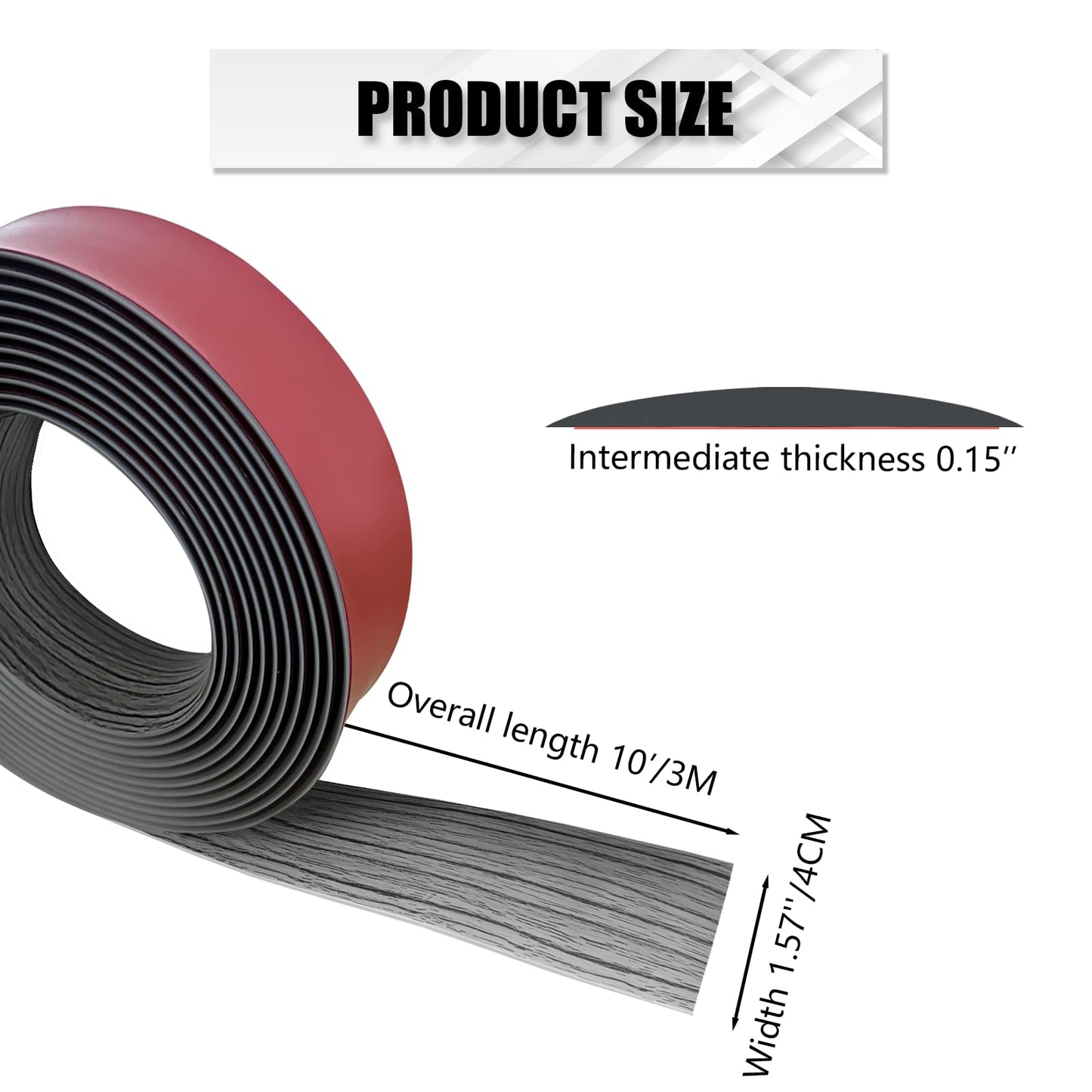 Vinyl Floor Transition Strip Self Adhesive 1.57"×10' Gray Wood Grain Floor Divider Strip Flooring Transition Strips for Laminate Flooring, Uneven Floors, Carpet, Tiles(10FT,1.57in,Gray Wood Grain)