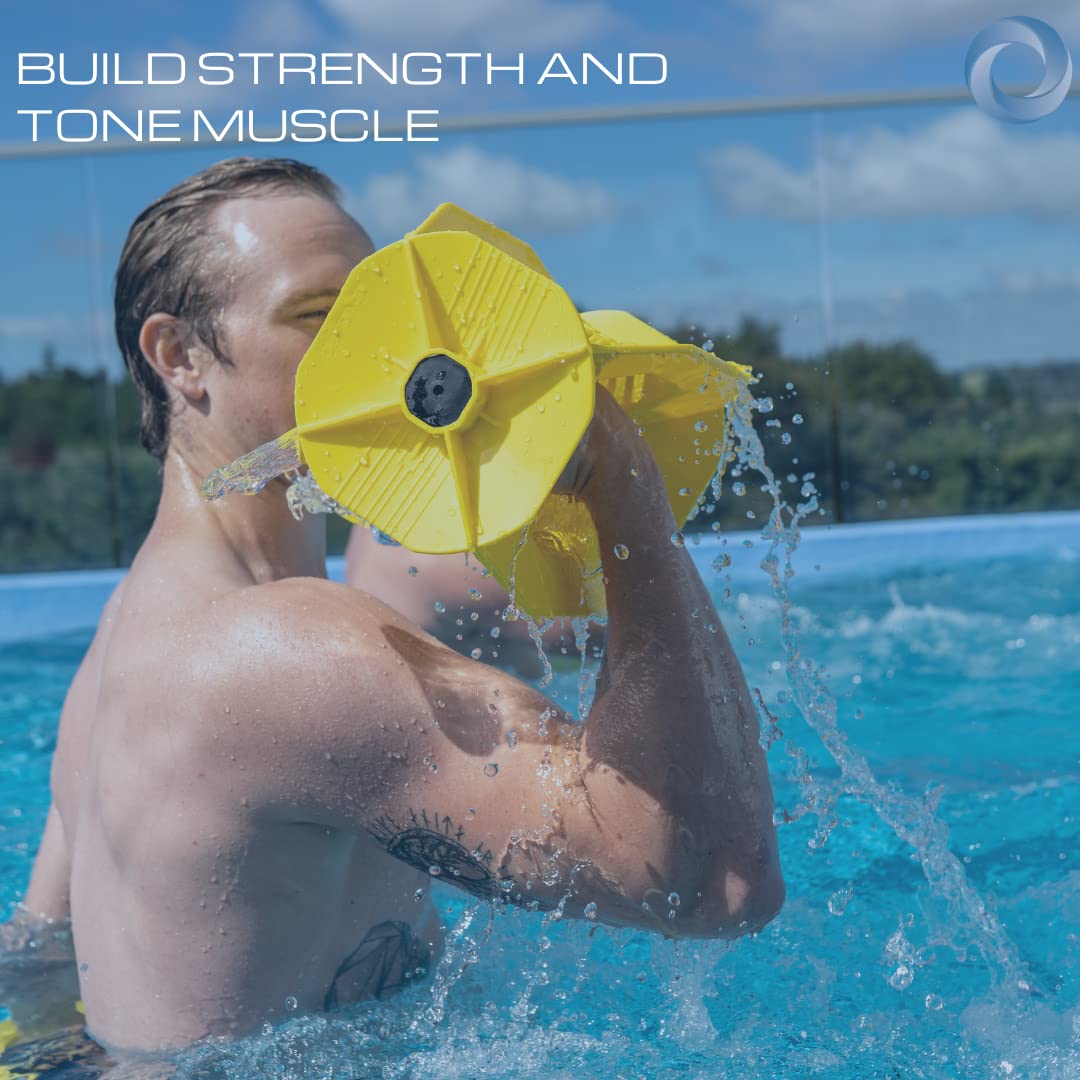 Hydro Tone - HYDRO-BELL Pool Exercise Equipment Dumbbells Pair | Water Weights | Functional Strength Training in the Pool | Aquatic Exercise Equipment | Quick Start Guide (Yellow)