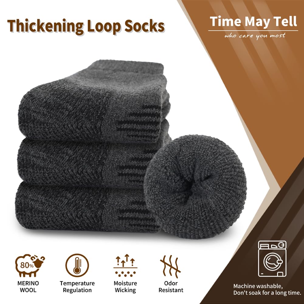 Time May Tell Mens and Womens Merino Wool Hiking Cushioning Socks For Outdoor Wool-Socks-For-Men 3 Pack (Dark gray(3 Pairs) US Size 9-13