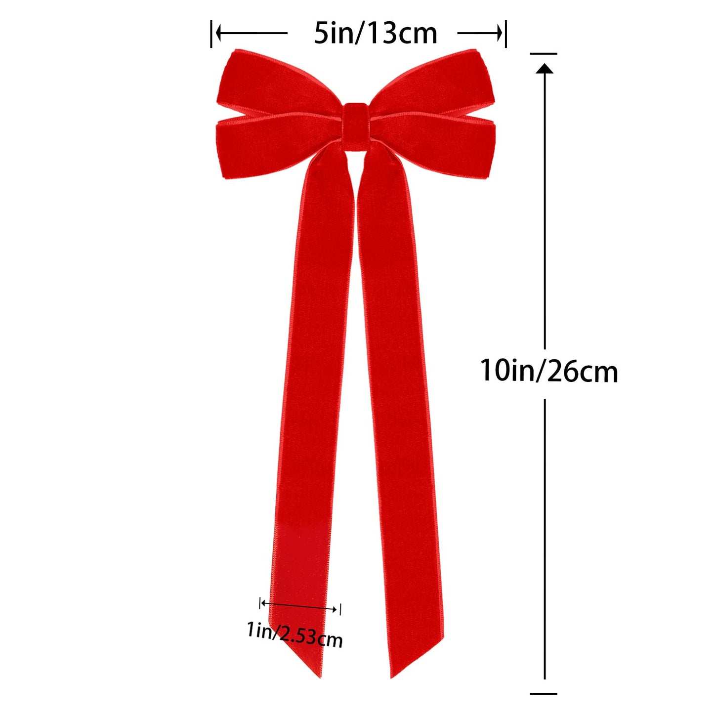 12Pcs Red Velvet Ribbon Bows Christmas Tree Decorations,5in x 10in Xmas Ornaments for Tree Home Party Front Door Wreath Holiday Decor