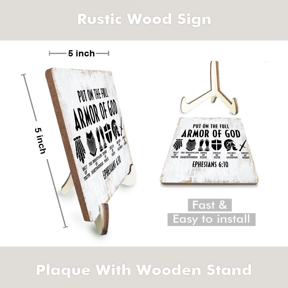 Inspirational Christian Wood Sign Rustic Religious Bible Verse Desk Decor Decorative Faith Jesus Decorations for Home Cave Men Room Decor Office Accessories Table Shelf Wooden Plaque with Wood Stand