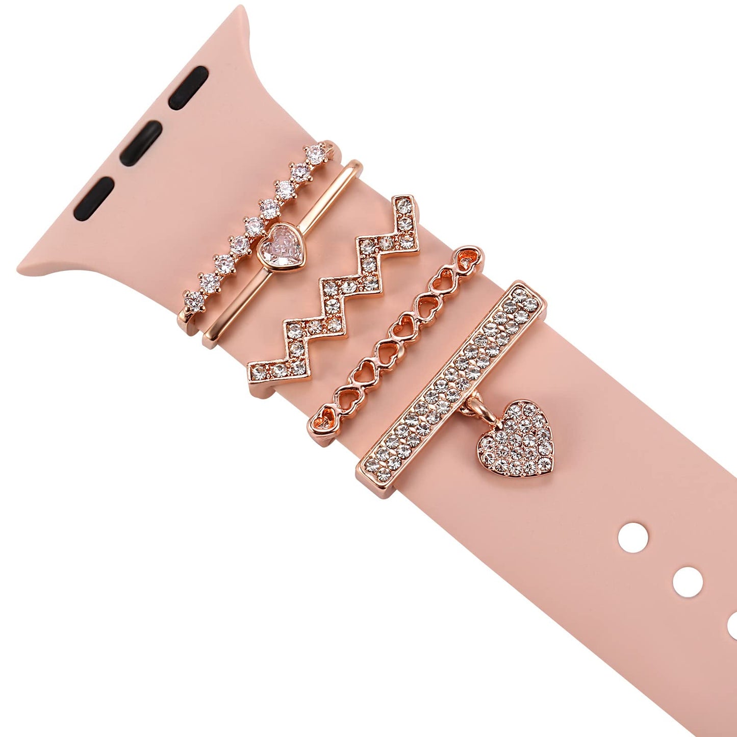 Decorative Heart Rings Loops Compatible with Apple Watch Silicone Bands Charms 45mm 44mm 42mm 41mm 40mm 38mm 7 6 5 4 3 2 1 Diamond Love metal Charms Slide Accessories for iwatch Series 7 6 5 4 3 2 1