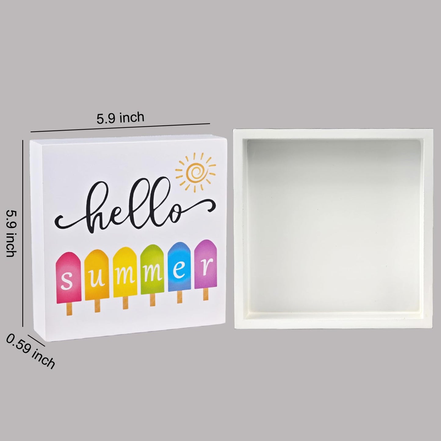 Summer Decor Summer Decorations for Home Popsicle Wood Box Sign Rustic Wooden Shelf Desk Decor Season House Warming Gifts 5.9 x 5.9 Inch