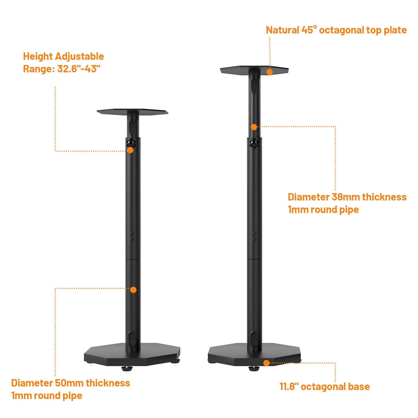 Suuiwau Universal Floor Speaker Stands Pair,Surround Sound Bookshelf Speaker Stands Support Up to 22 lbs for Home Theater Studio, 32.6" to 43" Height Adjustable
