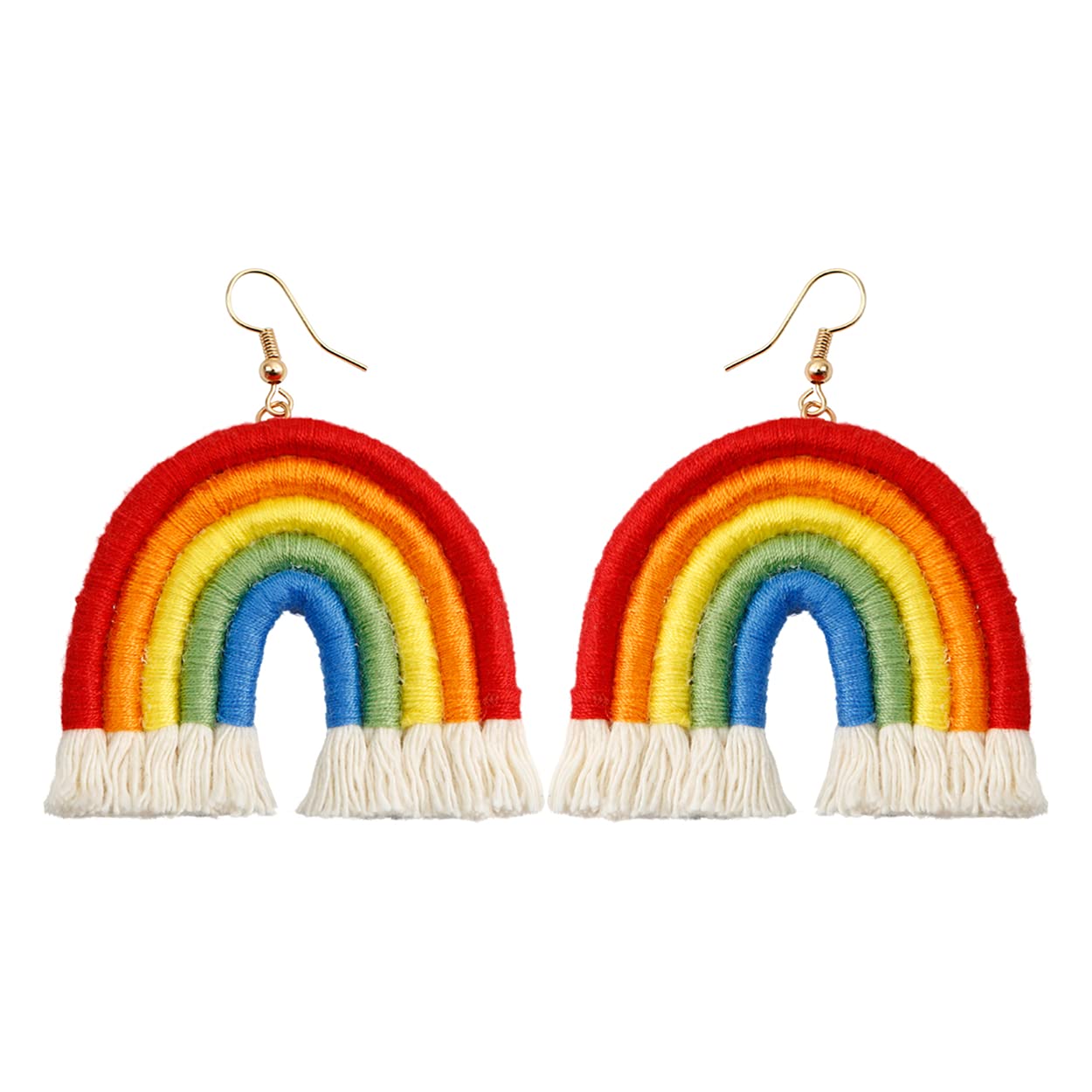 Jeanbeau Boho Rainbow Layered Tassel Dangle Drop Earrings for Women Trend handmade Bohemian Macrame Tiered Lightweight Fringe dangling Earing Accessories Jewelry Gift