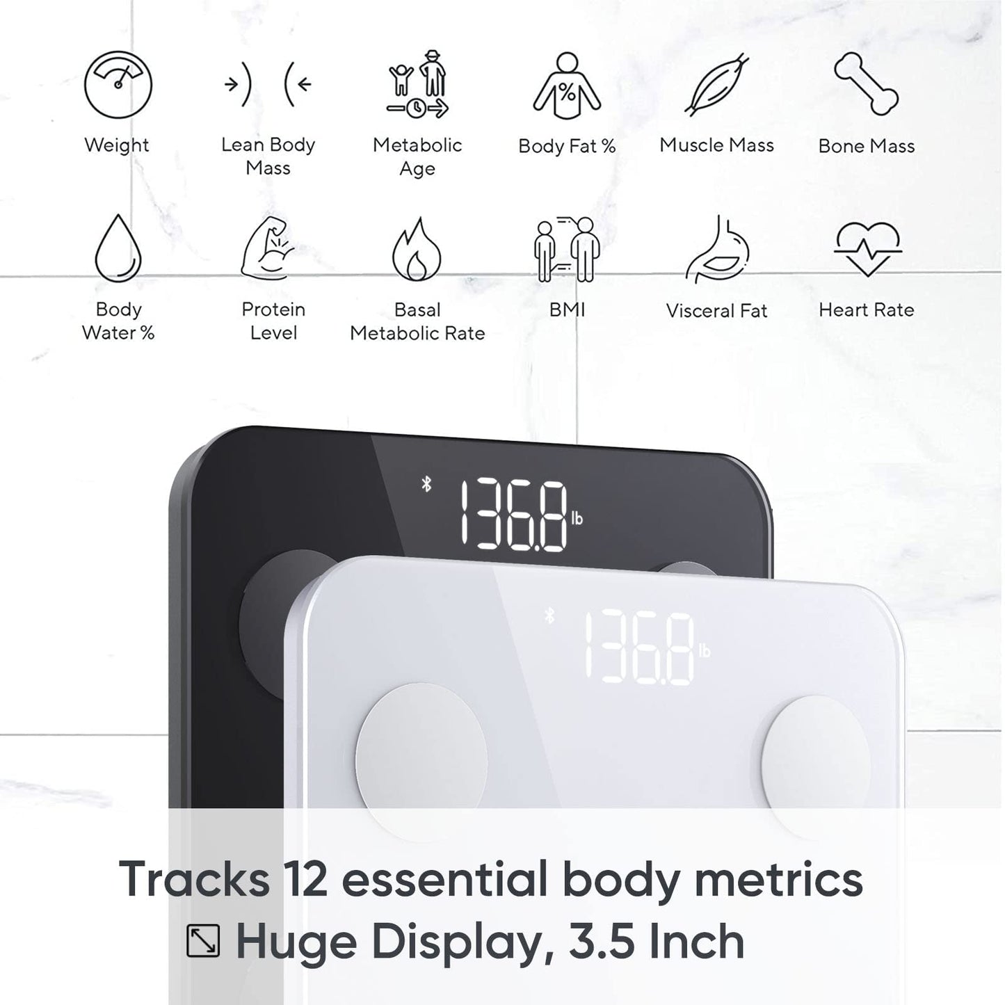 Wyze Scale S, Scale for Body Weight, FSA HSA Eligible, Digital Bathroom Scale for Body Fat, BMI, Muscle, Heart Rate, Body Composition Analyzer with App, Batteries Included, Bluetooth, 400 lb, White