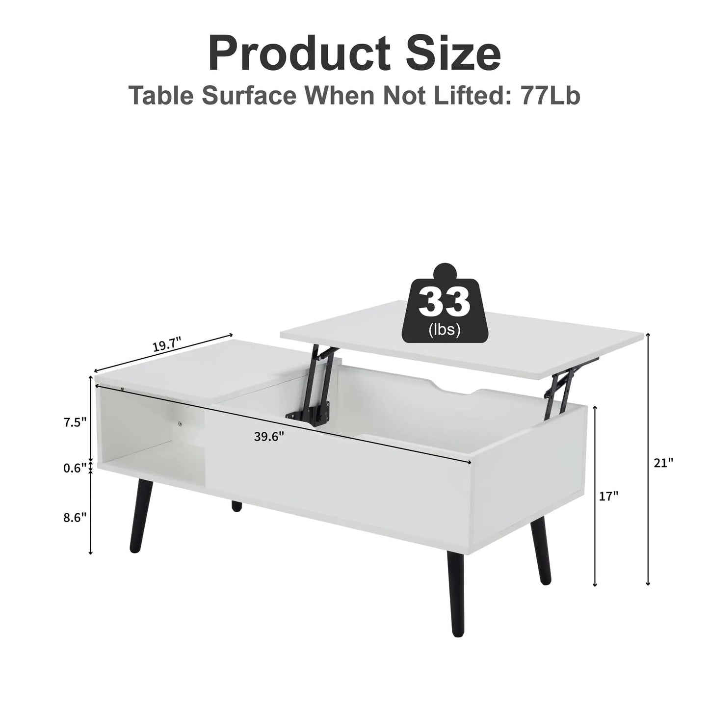 SANODESK 39" Wood Lift Top Coffee Table with Hidden Compartment and Storage Shelf for Living Room, Reception Room, White