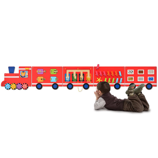 Monläurd® Wooden Train Activity Wall Panel for Kids, Sensory Wall Toy, Activity Cube, Wall Toys for Toddlers 1-3, Playroom Toys, Daycare Furniture, Montessori Busy Board