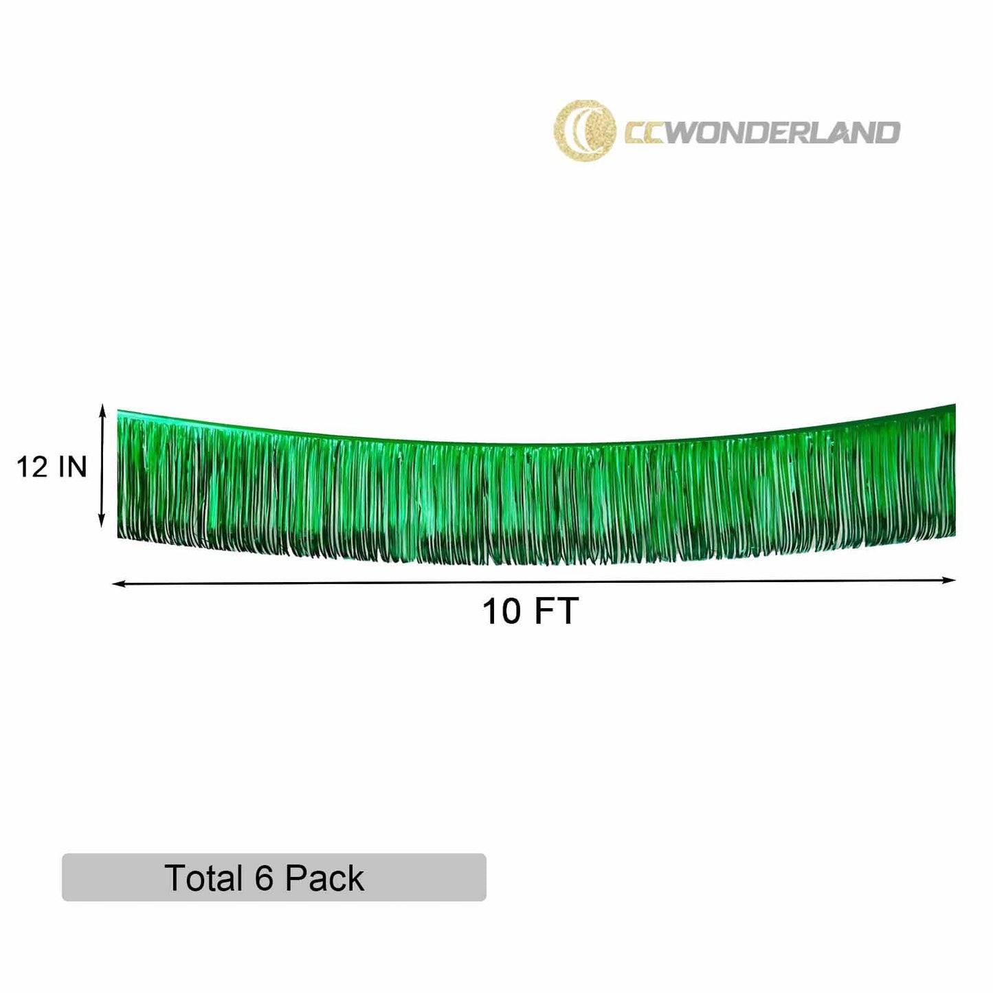 Green Foil Fringe Garland,6 Pack 10 Feet Tinsel Fringe Parade Float Decorations for Trailer, Wall Hanging Metallic Fringe Banner for Wedding Christmas Birthday Party Decorations