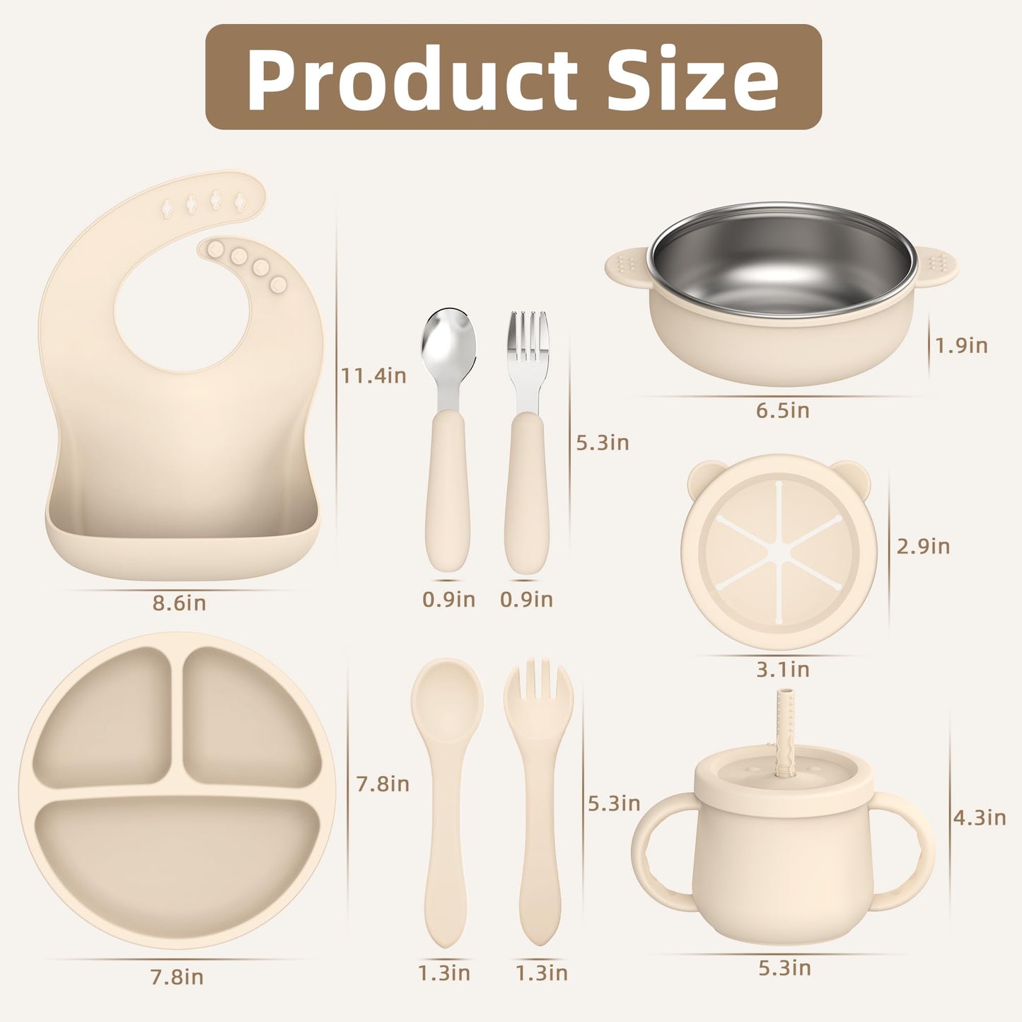 27 Pack Silicone Baby Feeding Set, Hepotk BPA-Free Food Grade Baby Feeding Essentials Utensils, Second Stage Baby Food Eating Utensils, Set of 3 babies(Brown, Beige, Grey)